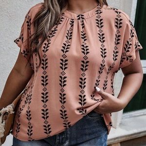 Plus Allover Print Batwing Sleeve Blouse